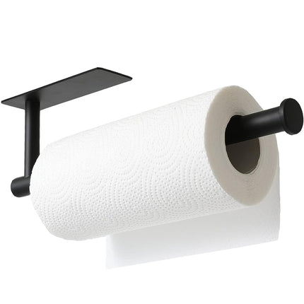 theaoo Under Cabinet Paper Towel Holder for Kitchen, Adhesive Towel Roll Rack for Bathroom,Wall Mounted Matte Black, SUS304 Stainless Steel