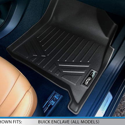 Tapetes SMARTLINER 3 Filas y Forro de Carga Detrás de la 2ª Fila, Juego Negro para Buick Enclave 2018-2019 con Asientos de Cubo en la 2ª Fila