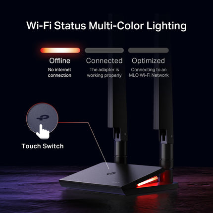 Tarjeta WiFi PCIe TP-Link WiFi 7 BE9300 para PC de Escritorio (Archer TBE550E), Adaptador Inalámbrico Tribanda, Bluetooth 5.4, LED de Estado Multicolor, Compatible con Placas Base AMD/Intel, No Compatible con Windows 10