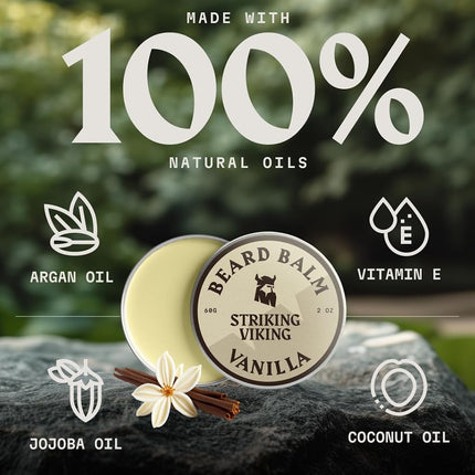 Striking Viking Beard Balm for Men - 2 oz, Pack of 2, Vanilla - Leave in Beard Conditioner - Deep Conditioning, Hydrating Formula with Jojoba Oil & Argan Oil - Flexible Natural Hold for Beard Styling