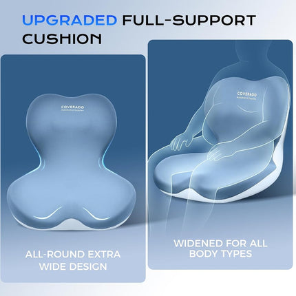 Coverado Car Seat Cushion and Lumbar Support Pillow One Piece, Memory Foam Ergonomic Back Support Driving Seat Cushion for Back Pain, Non-Slip Washable Cushion for Car, Driver, Office