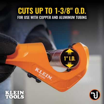 Klein Tools 50046 Constant Swing Tubing Cutter for Copper and Aluminum, 1/8 to 1 3/8-Inch O.D. with Deburring Tool and Replacement Blade
