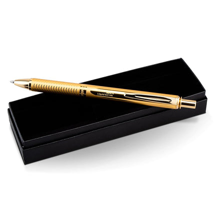 Pentel® EnerGel® Alloy Retractable Gel Pen, Medium Point, 0.7 mm, Gold Aluminum Barrel, Black Ink