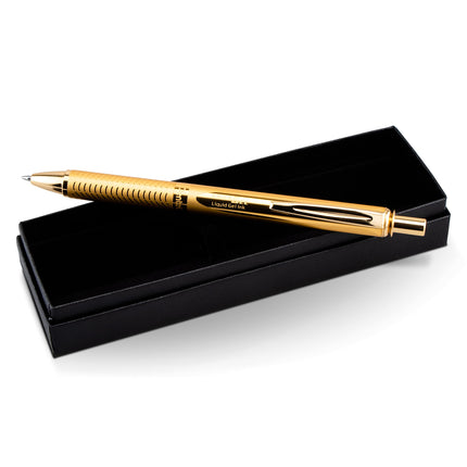 Pentel® EnerGel® Alloy Retractable Gel Pen, Medium Point, 0.7 mm, Gold Aluminum Barrel, Black Ink