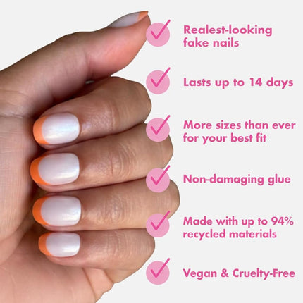 Olive & June Maximalist Instant Mani Press-On Nails (Glue) | 42 Fake Nails, 21 Sizes | Non-Toxic, Long-Lasting Big, Bold Gorgeous Realistic Look | Extra Short, Round | Bounce Back Chrome French