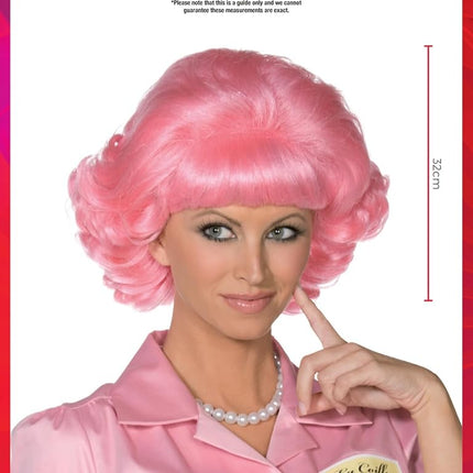 Smiffys Grease Frenchy Wig in Pink for Adults, Short and Curly, Officially Licensed, Iconic Frenchy Pink Wig Pre-Styled and Ready to Wear, Ideal for Group Outfits and Matching Fancy Dress