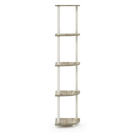 Furinno TURN-N-TUBE Corner Shelf, 5-Tier Corner Bookshelf, Open Storage Shelves, for Organization and Storage, Living Room, Home Office, Garage, Bedroom, Sonoma Oak