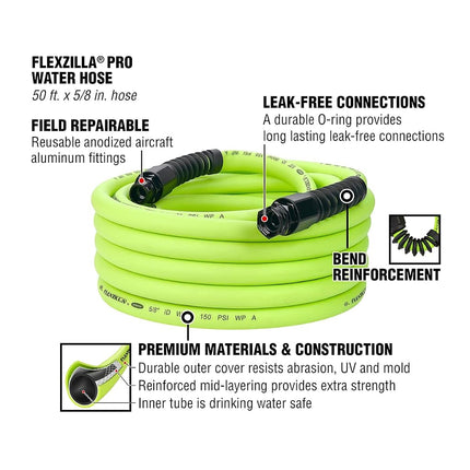 Flexzilla HFZGSK01 Water Hose, ZillaGreen, 5/8" (inches) x 50' (feet)