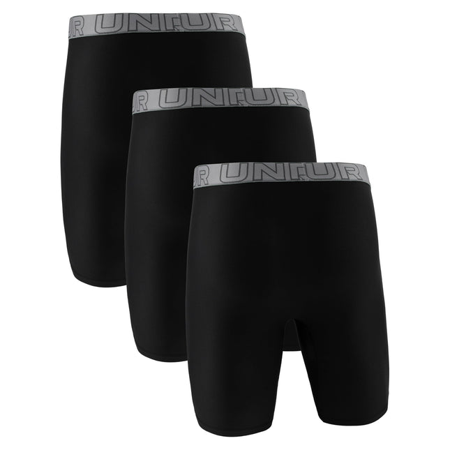 Bóxer largo de rendimiento tecnológico multipaquete para hombre Under Armour, tiro de 22,8 cm, comodidad durante todo el día, negro/acero con Castlerockl, 3XL