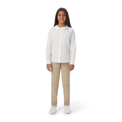 French Toast Girls' Long Sleeve Woven Shirt with Peter Pan Collar (Standard & Plus), Yellow, 18