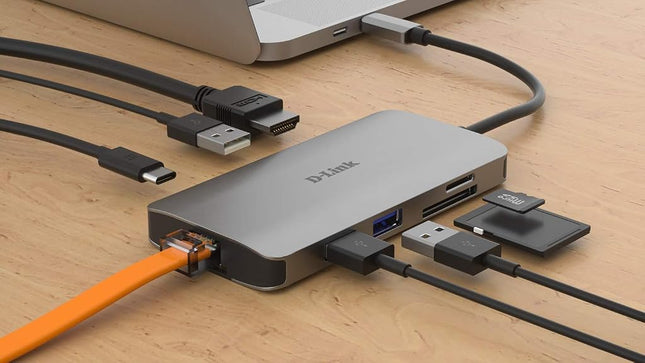 D-Link DUB-M810 8-In-1 USB-C Hub with Power Delivery, HDMI 1.4, Gigabit Ethernet RJ-45, 3 USB 3.0 Ports, SD/MicroSD Reader for MacBook Pro 2016 or later, MacBook Air 2018, Chromebook, Surface Pro 7
