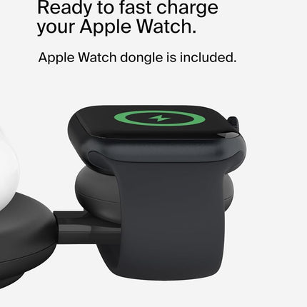 Belkin 3-in-1 MagSafe-Compatible Wireless Charging Pad with Qi2 15W - iPhone Charger - Fast Charging Wireless Charging Station for iPhone 16, 15, & 14 Series, AirPods, Apple Watch, & More - Black