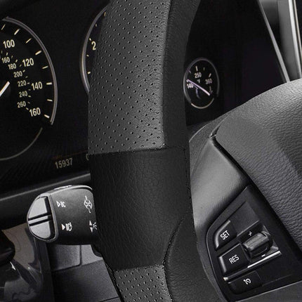 Funda de volante de cuero auténtico FH Group Universal Fit Deluxe de grano completo, compatible con la mayoría de coches, SUV y camiones, gris y negro