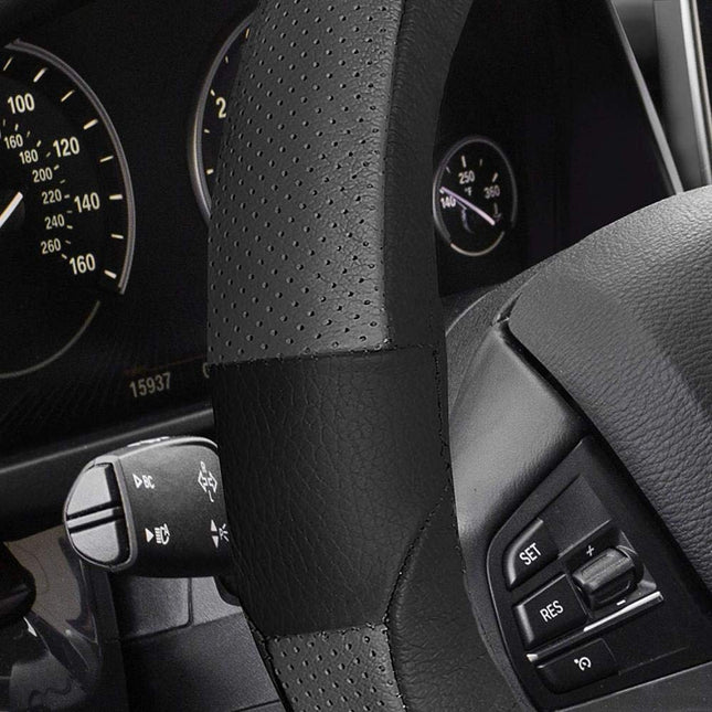 FH Group Universal Fit Deluxe Full Grain Authentic Leather Steering Wheel Cover Fits Most Cars, SUVs, and Trucks Gray Black