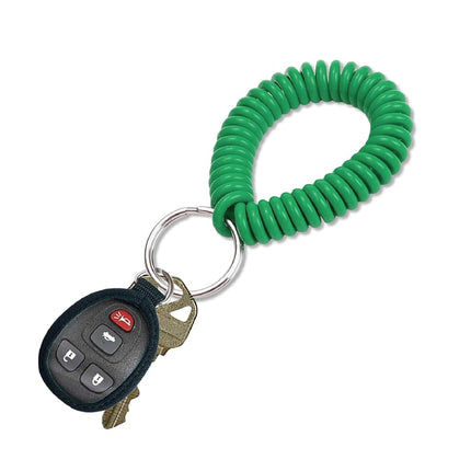 Lucky Line 2” Diameter Spiral Wrist Coil with Steel Key Ring, Flexible Wrist Band Key Chain Bracelet, Stretches to 12”, Green 10 PK (41040)