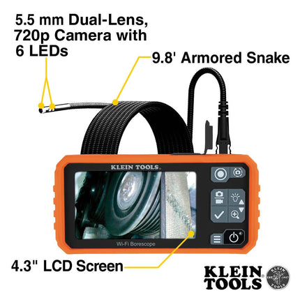 Klein Tools 69473 Replacement Inspection Camera for Klein Wi-Fi Pro Borescope Cat. No. ET19, 6 LEDs, IP67 Waterproof, 5.5 mm, 9.8-Foot Cable