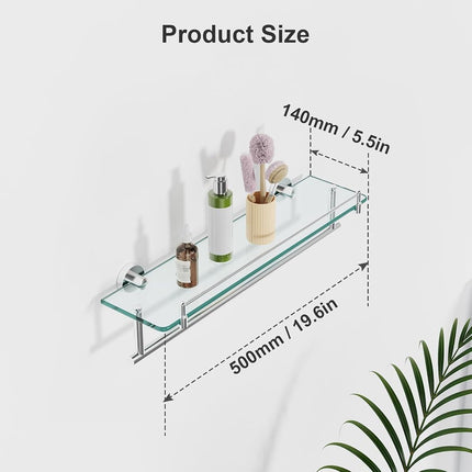 KOCOK 20-Inch Tempered Glass Bathroom Shelf with Towel Bar - Brushed Nickel & Stainless Steel, Wall Mount Rustproof Tower Holder with Shelves