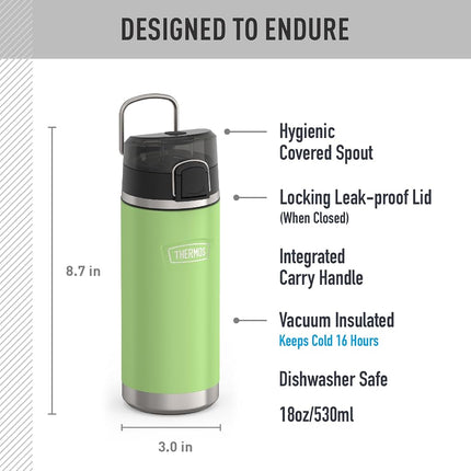 THERMOS ICON Series by Stainless Steel Kids Water Bottle with Spout, 18 Ounce, Lime
