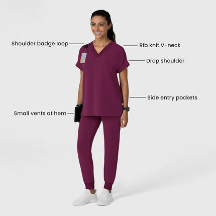 WonderWink Women's Women's Drop Shoulder Boxy Scrub Top Wine