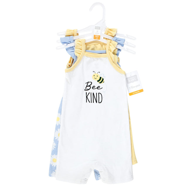 Hudson Baby Unisex Cotton Rompers, Bee Kind, 6-9 Months