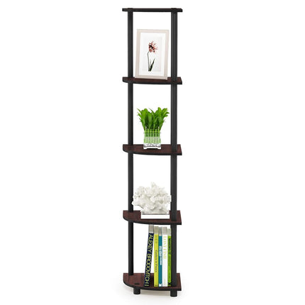 Furinno TURN-N-TUBE Corner Shelf, 5-Tier Corner Bookshelf, Open Storage Shelves, for Organization and Storage, Living Room, Home Office, Garage, Bedroom, Dark Cherry