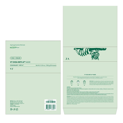 VT COSMETICS Cica Retia Mask Sheet 30 Pcs, Retinol Complex 11.83oz(350g)