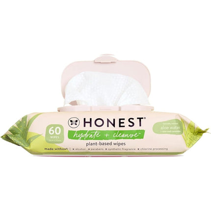 HONEST The Company Hydrate + Cleanse Wipes, Aloe +