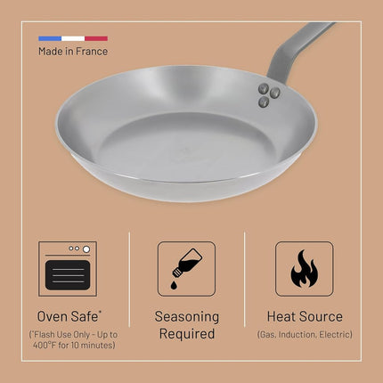 de Buyer Mineral B Carbon Steel Fry Pan - 8” - Ideal for Searing, Sauteing & Reheating - Naturally Nonstick - Made in France