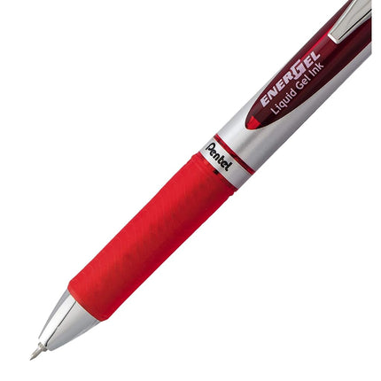 Bolígrafo de gel líquido retráctil Pentel EnerGel RTX, punta de aguja (0,3 mm), línea extrafina, tinta roja, paquete de 2 (BLN73BP2B)
