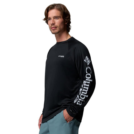 Columbia Men's Terminal Tackle Long Sleeve Shirt, Black/Cool Grey Logo, XL Tall