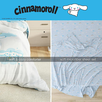 Cinnamoroll Bedding - 4 Piece Twin Size Bed Set - Super Soft Microfiber Comforter and Sheet Set, (Officially Licensed Product) by Franco Collectibles