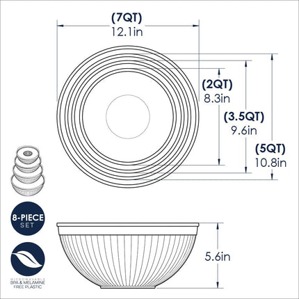Nordic Ware Prep and Serve Mixing Bowls Set, 8-Piece, Earth-Tones
