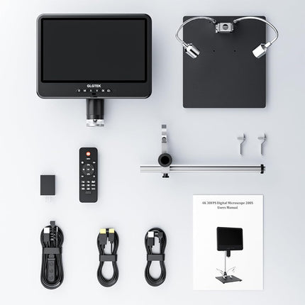 GLG208SE 4K 30FPS HDMI Digital Microscope 1500X with Microphone for Electronics Repair, 10.1" Dual Screen Display, 3840P UHD Video Audio for PCB Soldering, Coin Microscope Full View for Error Coins