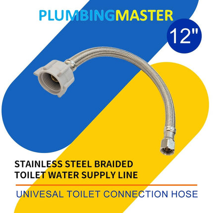 (10pcs 12 inch) PLUMBINGMASTER Toilet Water Supply Line,3/8" Comp x 7/8" BC Braided Stainless Steel Toilet Supply Line,Toilet Connector Hose with Anti-Leaking Brass Nut