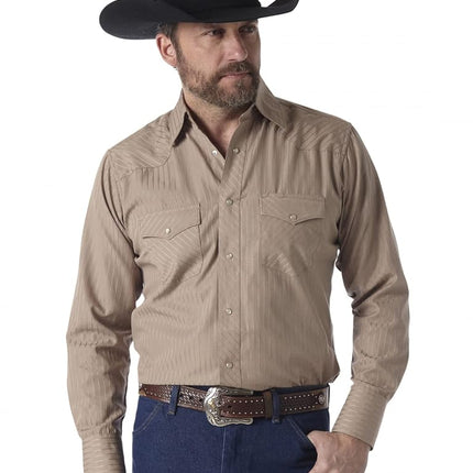Wrangler Men's Sport Western Two Pocket Long Sleeve Snap Shirt, Dark Tan, Large Tall