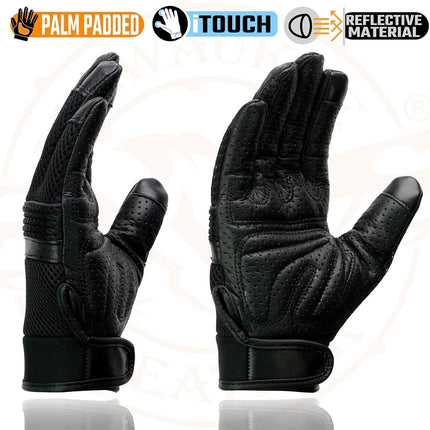 Milwaukee Leather MG7503 Guantes de cuero negro para hombre, compatibles con pantalla táctil, de malla para motocicleta de carreras con reflectores - Grande