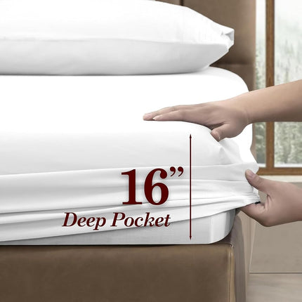 CELINE LINEN 4-Piece Bed Sheet Set with Deep Pockets, Queen White