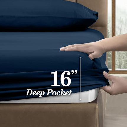Elegant Comfort 4-Piece Bed Sheet Set with Deep Pockets, Queen Navy Blue