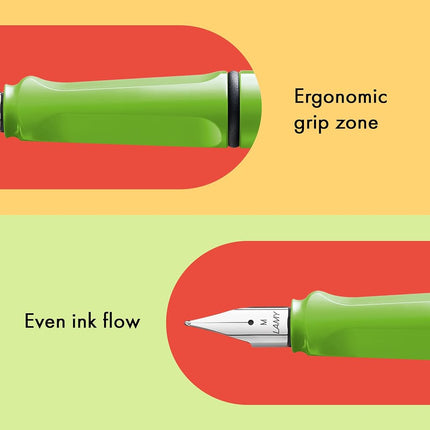 LAMY safari green - Fountain Pen with ergonomic grip & polished steel nib in size EF - ideal for any Writing & Calligraphy - including LAMY T 10 blue cartridge - Right-Handed