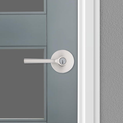 Kwikset Lisbon Round Entry Door Knob with Lock and Key, Secure Keyed Handle Exterior, Front Entrance and Bedroom, Satin Nickel, Pick Resistant SmartKey Rekey Security and Microban
