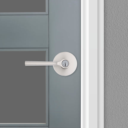 Kwikset Lisbon Round Entry Door Knob with Lock and Key, Secure Keyed Handle Exterior, Front Entrance and Bedroom, Satin Nickel, Pick Resistant SmartKey Rekey Security and Microban