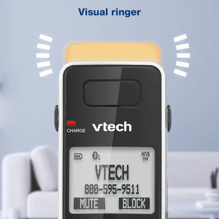 Teléfono inalámbrico VTech IS8151 DECT 6.0 de super largo alcance para el hogar con contestador automático, alcance de 2300 pies, bloqueo de llamadas, Bluetooth, conector para auriculares, batería de respaldo, intercomunicador, ampliable a 12 auriculares
