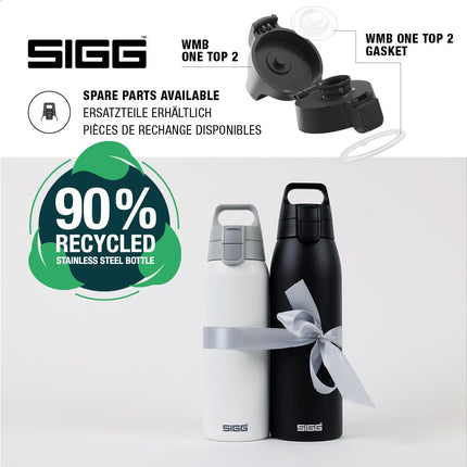 SIGG - Insulated Water Bottle - Shield Therm One Black - Suitable for Carbonated Beverages - Leakproof - Dishwasher Safe - BPA Free - 90% Recycled Stainless Steel - Black - 1L