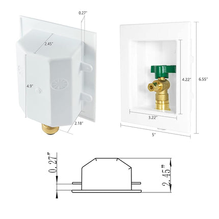 EFIELD Sweat Pre-assembled Ice Maker Outlet Box, 1/2-Inch Sweat with Installed 1/4-Turn Ball Valve, White