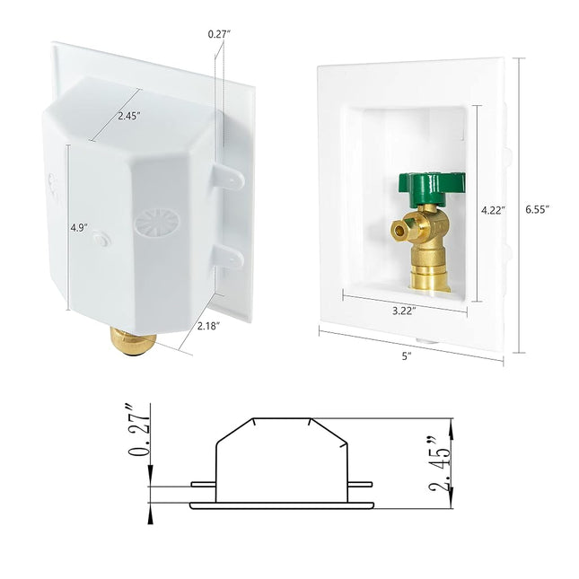 EFIELD Push-fit Pre-Assembled Ice Maker Outlet Box, 1/2-Inch Push-Fit Connection with Installed 1/4-Turn Ball Valve, White,(IM005)