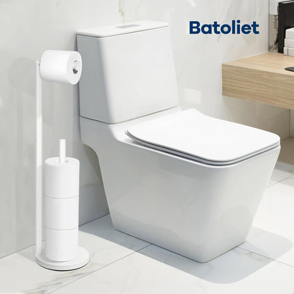 Toilet Paper Holder Stand,Toilet Paper Holder Free Standing,White Toilet Paper Roll Holder for 4 Rolls,Bathroom Toilet Paper Holder with Storage
