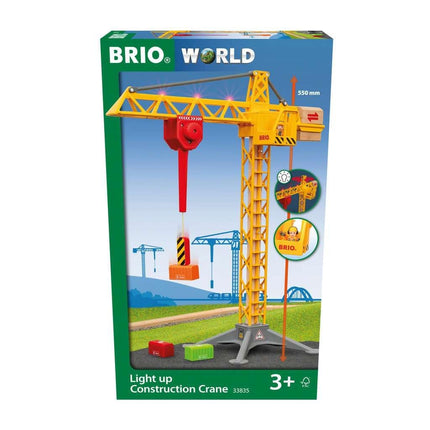 BRIO World Light Up Construction Crane for Kids Age 3 Years Up - Wooden Railway Train Accessories and Add Ons