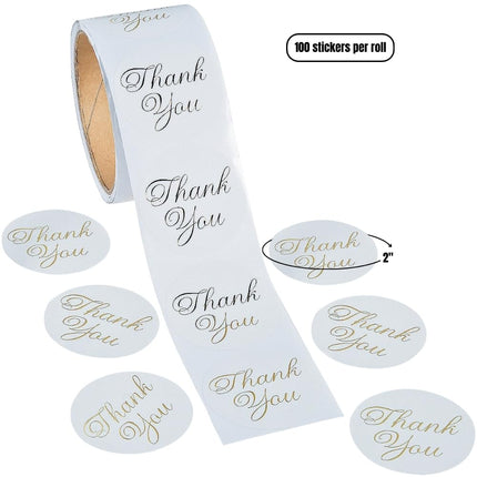 Metallic Gold Foil Thank You Stickers (100 Stickers) Roll 5.1cm x 5.1cm