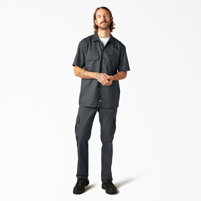 Dickies Men's Flex Relaxed Fit Short Sleeve Work Shirt, Charcoal, XL
