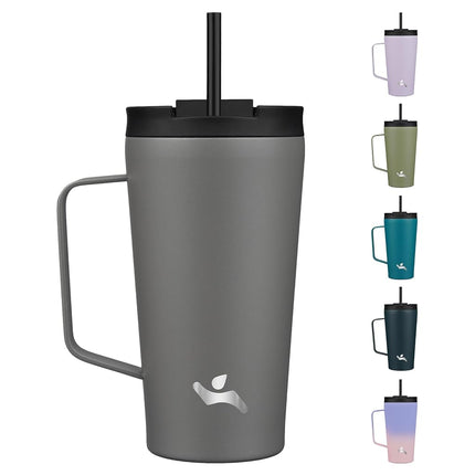 Konokyo 18 oz Insulated Tumbler with Handle & Straw, Stainless Steel Mug